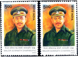 MAJ. SOMNATH SHARMA, PVC-INDIA-2003-MNH-TP-121 - Plaatfouten En Curiosa