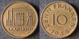 SARRE  10 Franken Ou Franc Sarrois 1954   SARRELAND Protectorat / Zone D'occupation Française En Allemagne   Port Offert - 10 Franken