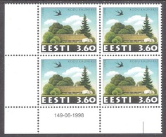 Birds Swallow, For More Beautiful Homes Estonia 1998 MNH Stamp Block Of 4 With Issue Number  Mi 327 - Zwaluwen