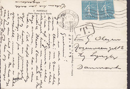 France CPA Marseille Notre Dame De La Garde MARSEILLE-GARE 1939 Denmark TAXE T-Cds. Semeuse Timbres (2 Scans) - Lettres & Documents