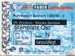 Germany VFL Bochum - Werder Bremen -  1998 Bundesliga Match Ticket - Tickets D'entrée