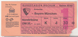 Germany VfL Bochum - Bayern Munchen - 1992 Bundesliga Match Ticket - Tickets D'entrée
