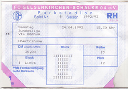 Germany FC Gelsenkirchen - Schalke 04  EV - VfL Bochum - 1993 Bundesliga Match Ticket - Tickets D'entrée