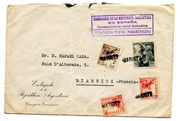 ESPAGNE SPAIN EMBASSADE ARGENTINE De Madrid Pour Biarritz , Timbres "oblitérés" à L'arrivée Par Cachet "Biarritz" - Lettres & Documents