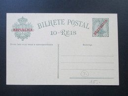 Portugal 1910 Ganzsache P 55 Roter Handstempelaufdruck Republica. Ungebraucht Und Guter Zustand! - Enteros Postales
