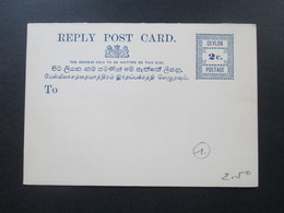 GB Kolonie Ceylon Reply Post Card / Frage Und Antwort Karte Ungebraucht Und Guter Zustand! 2 Cents - Ceylan (...-1947)