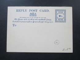 GB Kolonie Ceylon Reply Post Card / Frage Und Antwort Karte Ungebraucht Und Guter Zustand! 2 Cents - Ceilán (...-1947)