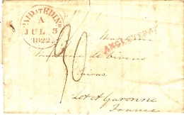 1822- Letter   From  Red " PAID AT EDINB.r " To France   + Red  ANGLETERRE  40 Mm - ...-1840 Vorläufer