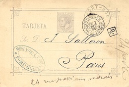 1884- Tarjeta Postal 10 C  From PORT_BOU To Paris - Storia Postale