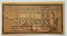 BILLET INDOCHINE - GOUVERNEMENT GENERAL DE L'INDOCHINE - P.85 -10 CENTS -VOIR SIGNATURE - ELEPHANTS - DANSEUSE - Indochine