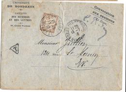 LETTRE  ADMINISTRATIVE ..1916..GUERRE...CONVOCATION AUX EXAMEN   TAXES 10 CTS..  MARQUE TRIANGULAIRE ..VERSO - 1859-1959 Storia Postale