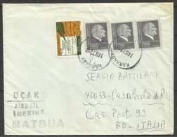 1977 Turchia Turkey STORIA POSTALE Busta TURCHIA  BOLOGNA Affr. 4 Francobolli (350K) Viagg. Aerea, Air Mail - Lettres & Documents