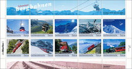 Liechtenstein 2018 Off. Collection Sheet 9 Mountains Swiss Railway Funicular Cable Cars MNH ** (self-adhesive) - Unused Stamps