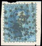 N°15 - Médaillon 20 Centimes Bleu, Sur Petit Fragment, Obl. LP.345 SYNGHEM. A Examiner. RR. - B/TB - 13112 - 1863-1864 Medaillen (13/16)