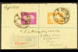 1938 RARE EASTERN PROTECTORATE COVER.  1938 (14 Sept) Registered Env To England Bearing 2r Yellow & 5r Bright Aniline Pu - Aden (1854-1963)