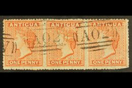 1867  1d Vermilion Wmk Small Star, SG 7, Used STRIP OF THREE, Very Pretty With Crisp "A02" Cancellations, The Right End  - Altri & Non Classificati