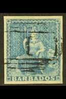 1852  (1d) Blue Britannia, SG 3, Very Fine Used With Large Even Margins All Round And Light "1" Cancel.  For More Images - Barbades (...-1966)