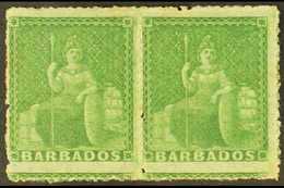 1861  (½d) Grass Green, Rough Perf 14-16, SG 22, Very Fine Mint Pair. For More Images, Please Visit Http://www.sandafayr - Barbados (...-1966)