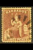 1873  3d Brown-purple, SG 63, Fine Used With Neat "bootheel" Cancel. For More Images, Please Visit Http://www.sandafayre - Barbados (...-1966)