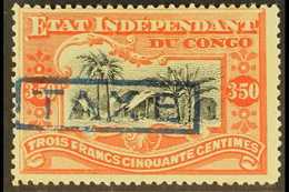 CONGO  1908 Stamp Tax 3f.50 Black And Vermilion, COB TX6B, Fine Mint, Expert Mark. For More Images, Please Visit Http:// - Autres & Non Classés