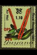 1981  Official Air $1.10 On $2 Flower, "OPS" Double, SG O22a, Fine Never Hinged Mint.  For More Images, Please Visit Htt - Guyane (1966-...)