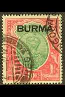 1937  10r Green & Scarlet Overprint, SG 16, Very Fine Used With "Rangoon" Cds's, Fresh. For More Images, Please Visit Ht - Birmanie (...-1947)