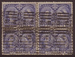 1897  50c Bright Ultramarine, Jubilee, SG 135, Used Block Of 4 With Light Roller Cancels. Scarce Item (1 Block Of 4) For - Autres & Non Classés