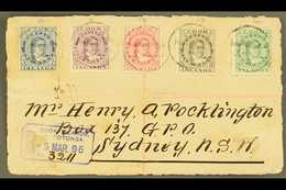 1896  (5th March) Envelope Front Registered To Sydney, Bearing Queen 1d, 1½d, 2½d, 5d And 10d Tied By 1st Type Rarotonga - Cookeilanden