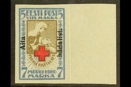 1923  7m+5m "Aita Hadalist," Overprint Imperf (Michel 47B, SG 50A), Never Hinged Mint Marginal Example, Fresh. For More  - Estonie