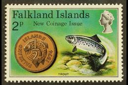 1975  2p Multicolored, "Crown To Right Of CA" Variety, SG 316w, Never Hinged Mint For More Images, Please Visit Http://w - Falkland Islands