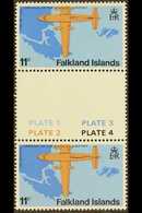 1979  11p Opening Of Stanley Airport Wmk "CROWN TO LEFT OF CA" Variety, SG 361w, Very Fine Never Hinged Mint Vertical GU - Falkland Islands