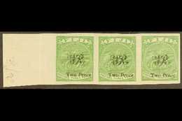 1877  Laid Paper 2d On 3d Yellow-green (as SG 32) IMPERF HORIZONTAL STRIP OF THREE, Ex Printer's Trials, Never Hinged Mi - Fidji (...-1970)