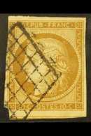1849-52  10c Yellowish Bistre Ceres Imperf (SG 1, Yvert 1), Fine Used With Diamond Grill Cancel, 3+ Margins With Part Of - Other & Unclassified