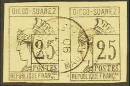 DIEGO-SUAREZ  1890 25c Grey-black, Imperforate PAIR, Yvert 9, SG 9, Very Fine Used, 4 Margins. For More Images, Please V - Andere & Zonder Classificatie