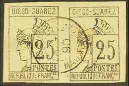 DIEGO-SUAREZ  1890 25c Grey-black, Imperforate PAIR, Yvert 9, SG 9, Very Fine Used, 4 Margins. For More Images, Please V - Autres & Non Classés