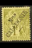 NEW CALEDONIA  1892 1fr Olive-green, Perf.14x13½, Ovptd, Yvert 34, SG 30, Fine Mint, Schlesinger Handstamp On Reverse. F - Sonstige & Ohne Zuordnung