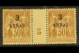 ZANZIBAR  1894-96 3a On 30c Brown (1895) MILLESIME (Number 5) PAIR, Yvert 6, Very Fine Lightly Hinged Mint For More Imag - Andere & Zonder Classificatie