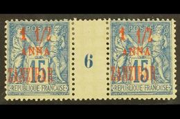 ZANZIBAR  1896-1900 1½a On 15c Blue (1896) MILLESIME (Number 6) Pair, Yv 22, Very Fine Mint For More Images, Please Visi - Sonstige & Ohne Zuordnung