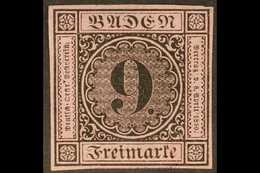 BADEN  1851-52 9k Black On Dull Rose (Michel 4b, SG 6a), Fine Mint, Four Good Margins, Very Fresh. For More Images, Plea - Sonstige & Ohne Zuordnung