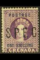 1875  1s Deep Mauve Surcharge With Large "SPEC(IMEN)" Overprint, SG 13s, Fine Mint (no Gum). Rare! For More Images, Plea - Grenada (...-1974)