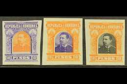 1891  10p President Brogan Large Design (as SG 69) - Three IMPERF PLATE PROOFS Printed In Different Colour Combinations  - Honduras