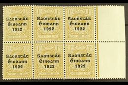 1922-23  1s Bistre-brown Three Line Overprint, SG 63, A Right Hand Marginal Block Of Six With One Stamp Showing The "ONF - Andere & Zonder Classificatie