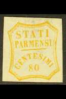 PARMA -  PROVISIONAL GOVERNMENT  1859 80c Olive Bistre, Variety "Wide O In 80", Saass 18e, Fine Mint. Shallow Hinge Thin - Unclassified