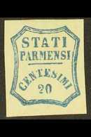 PARMA  1859 20c Blue, Provisional Govt 2nd Printing, Sassone 15, Mint Large Part OG With 4 Large Margins & Lovely Crisp  - Unclassified