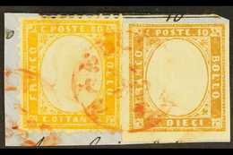 1862  80c Yellow Perf 11½x12 (SG 4, Sassone 4) And Sardinia 1861-63 10c Bistre Imperf (SG 40, Sassone 15E), Together Use - Unclassified