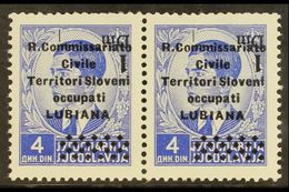 LUBIANA  1941 1d On 4d Bright Blue With INVERTED SURCHARGE Variety, Sassone 40a, Never Hinged Mint Horizontal PAIR, A Fe - Unclassified