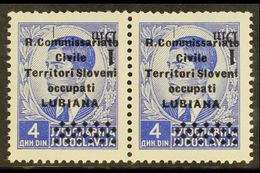 LUBIANA  1941 1d On 4d Bright Blue With INVERTED SURCHARGE Variety, Sassone 40a, Never Hinged Mint Horizontal PAIR, A Fe - Ohne Zuordnung