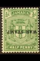 1916 (APR-SEPT)  ½d Yellow-green War Stamp With "OVERPRINT INVERTED" Variety, SG 68c, Very Fine Mint For More Images, Pl - Jamaica (...-1961)