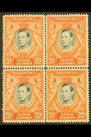 1941  20c Black And Orange, Geo VI, Perf 14, SG 139a, Very Fine NHM Block Of 4. For More Images, Please Visit Http://www - Vide