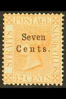 1879  7c On 32c Pale Red, SG 21, Fine Mint.  For More Images, Please Visit Http://www.sandafayre.com/itemdetails.aspx?s= - Straits Settlements